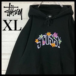 STUSSY   希少XLサイズステューシーセンター刺繍花柄ロゴ入り