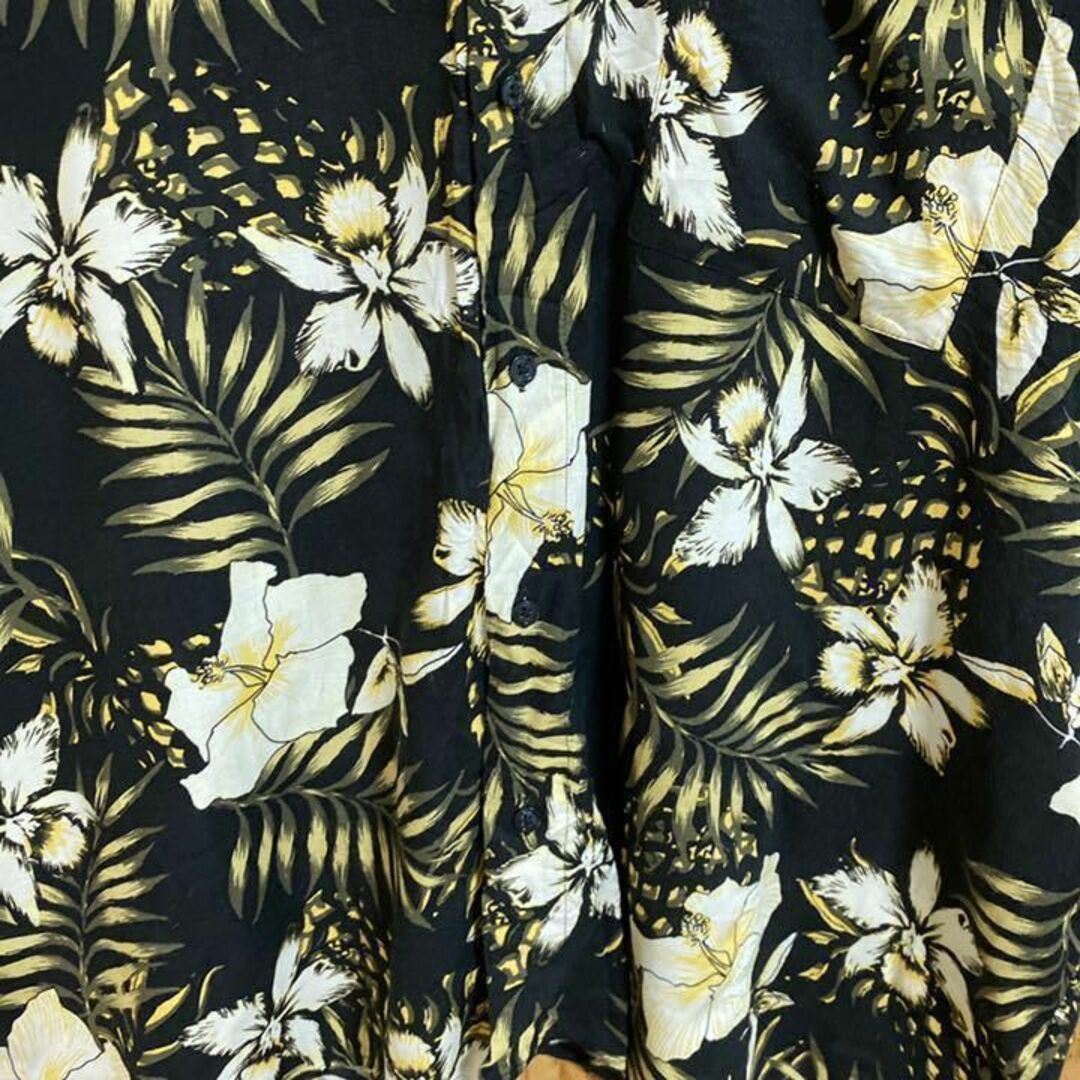 メンズ アロハ 総柄 花柄 ハワイ シャツ 2XL USA 90s 半袖 黒