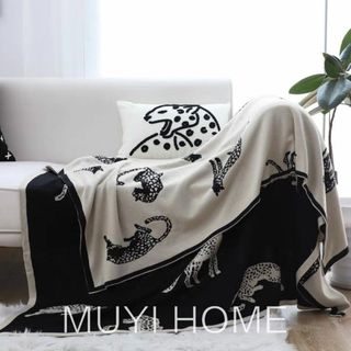 ザラホーム(ZARA HOME)のMuyihome ヒョウ柄 リバーシブル 大判 ブランケット 毛布(毛布)