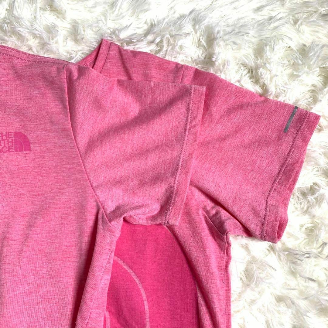 ノースフェイス胸ビッグロゴデザインTシャツMピンク半袖カットソーアウトドア美品