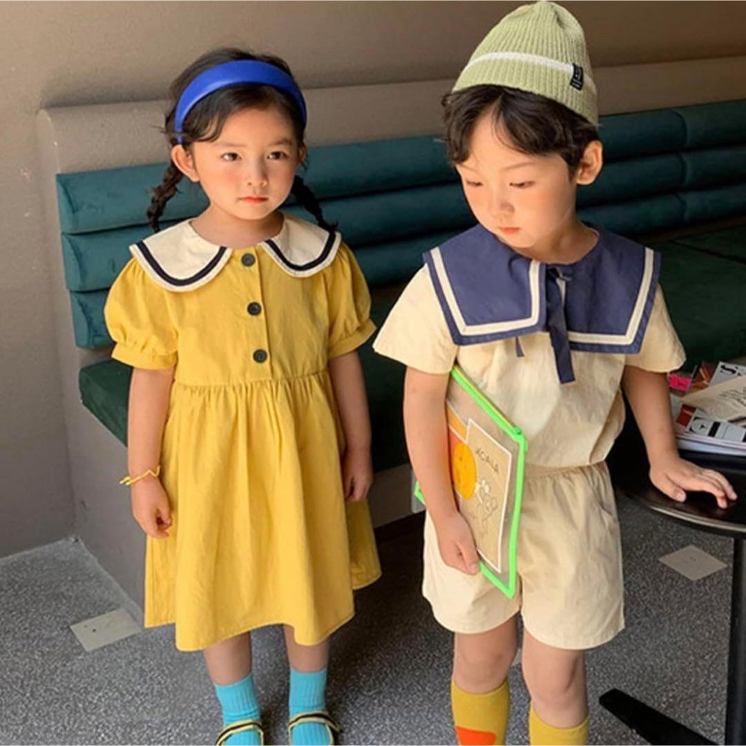 ワンピース 韓国風 キッズ 綿100% セーラー服 120サイズ キッズ/ベビー/マタニティのキッズ服女の子用(90cm~)(ワンピース)の商品写真