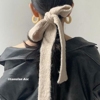 Lonslan ニット ロング リボン ヘアアクセサリー スカーフ