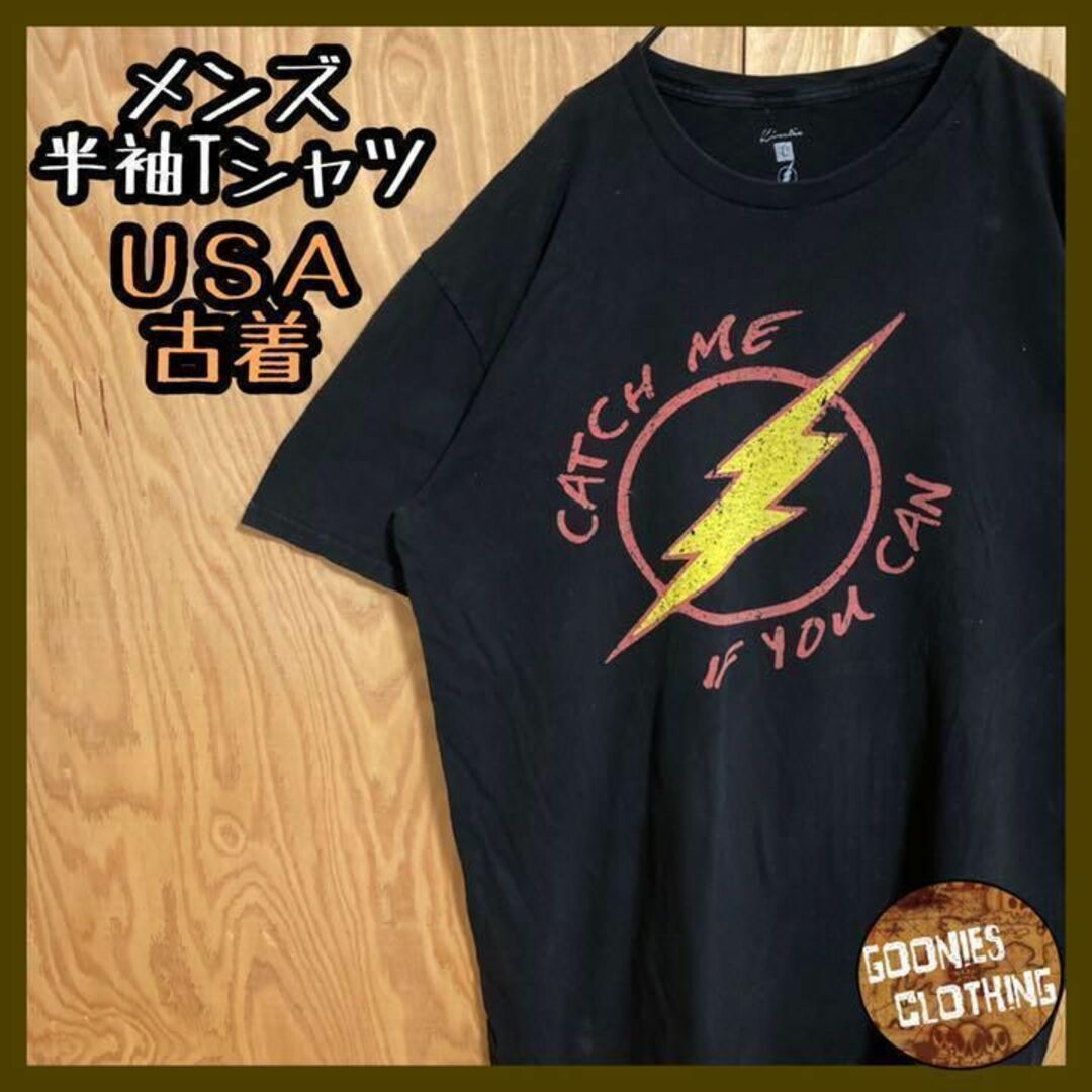 フラッシュ スーパーヒーロー ロゴ Tシャツ USA メンズ 半袖 黒 L