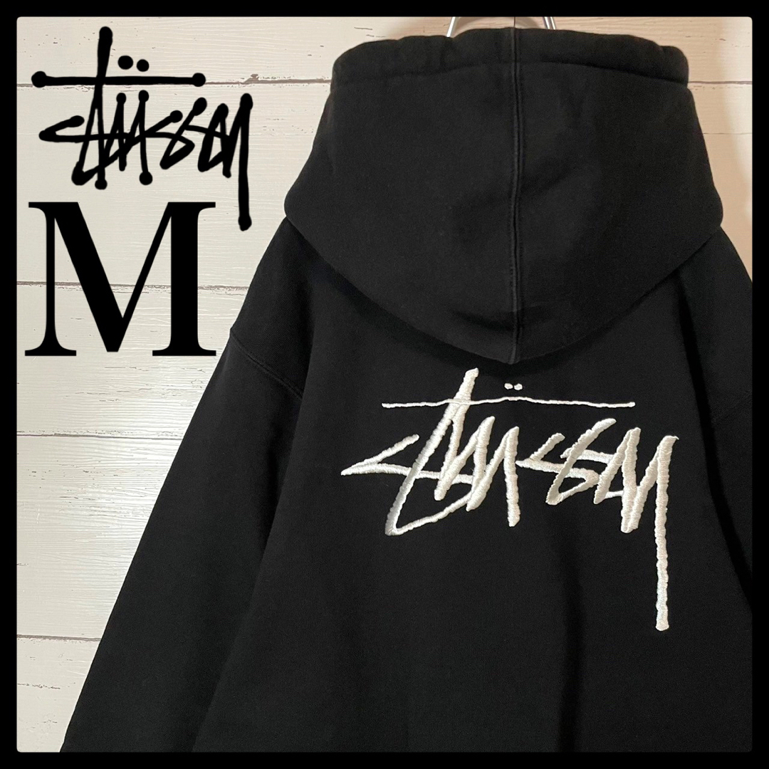 カラーブラックSTUSSY HOODIE 両面 刺繍ロゴ ステューシー パーカー 黒 XL