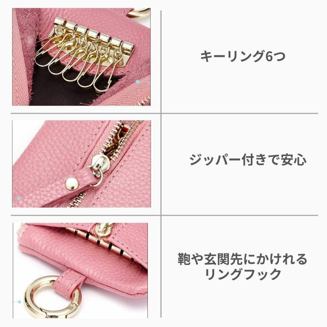 【色: ピンク】ORIJIRI キーケース カード レディース 小銭入れ コイン 4