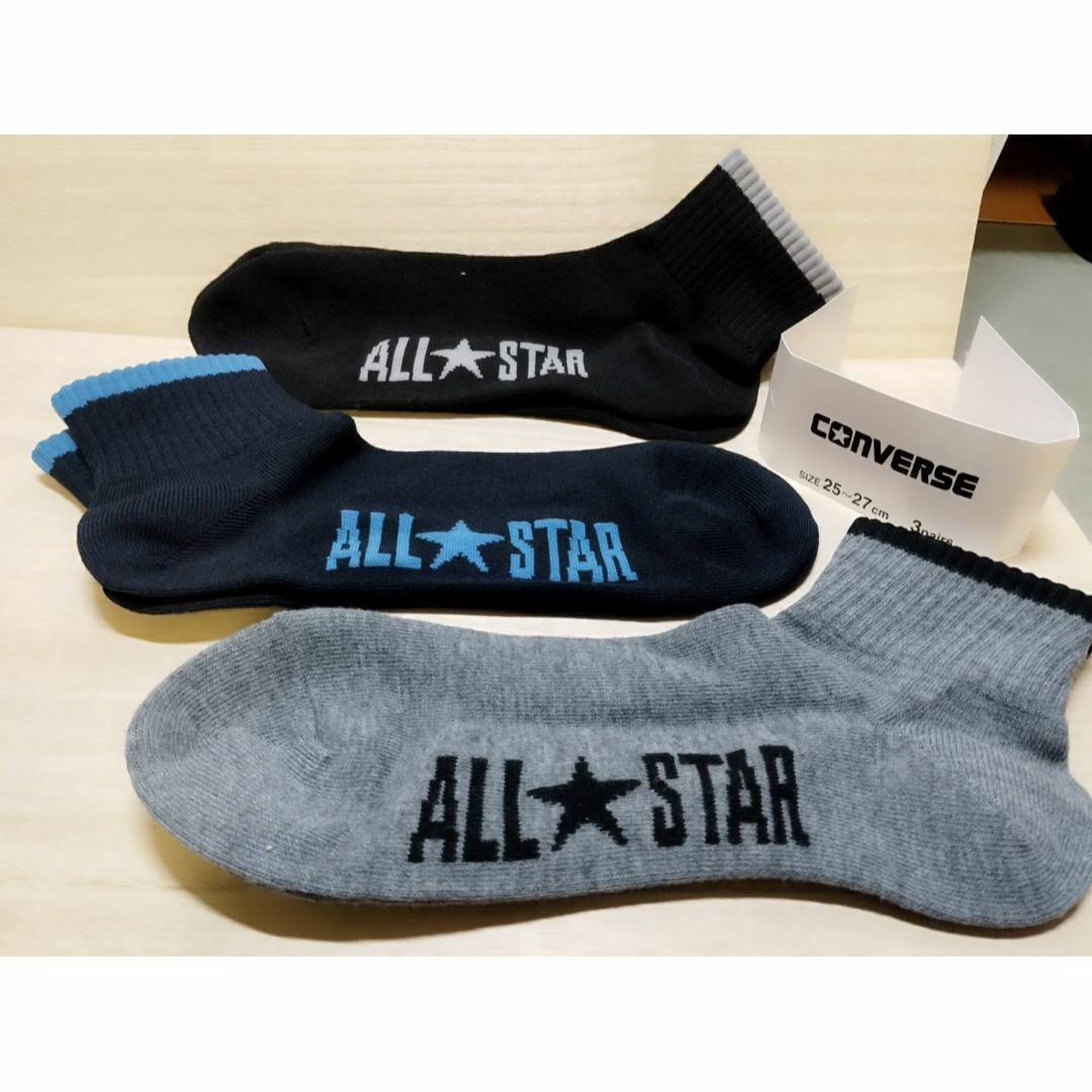 CONVERSE(コンバース)の3コ）黒紺灰）３Ｐ）25-27）福助コンバース★靴下ショート丈ソックス13953 メンズのレッグウェア(ソックス)の商品写真