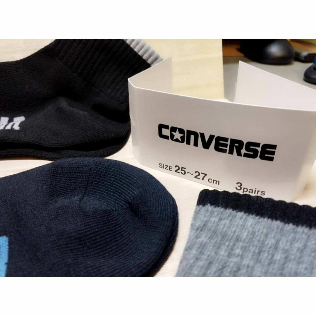 CONVERSE(コンバース)の3コ）黒紺灰）３Ｐ）25-27）福助コンバース★靴下ショート丈ソックス13953 メンズのレッグウェア(ソックス)の商品写真