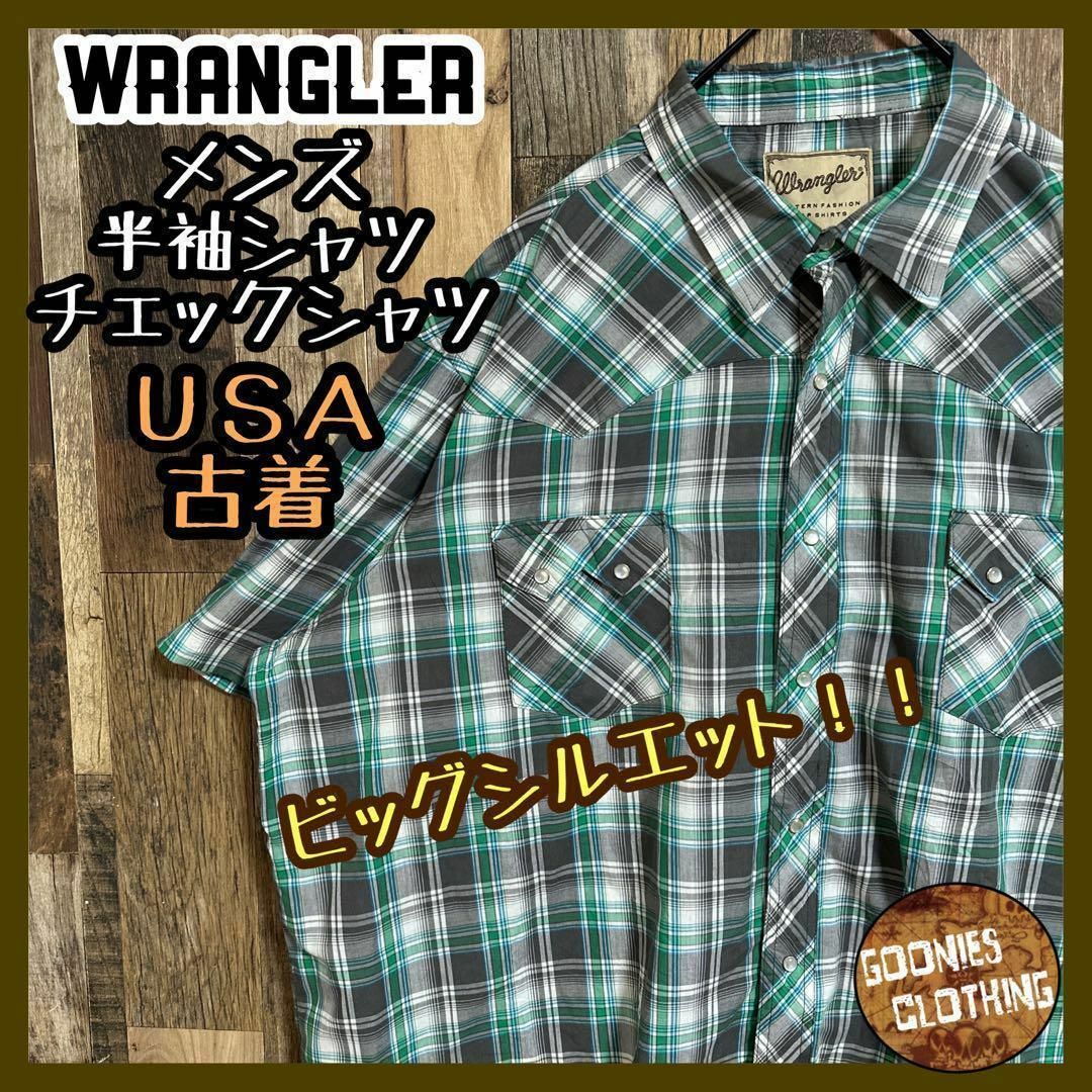 ラングラー アメカジ チェックシャツ 半袖 ロゴ パープル 3XL USA