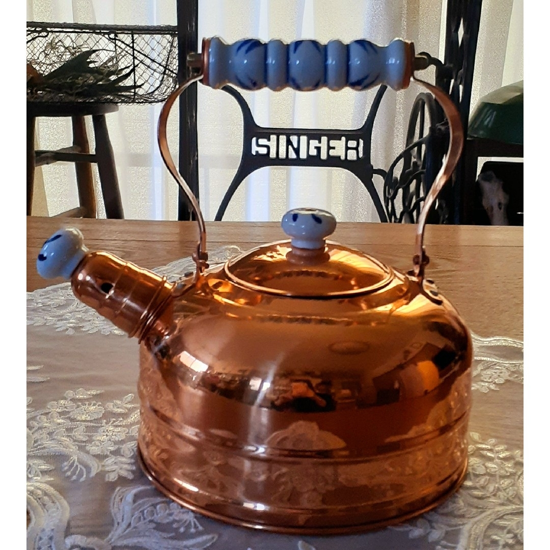 銅ケトル やかん Copper Kettle コッパーケトル 陶器 笛吹き新品