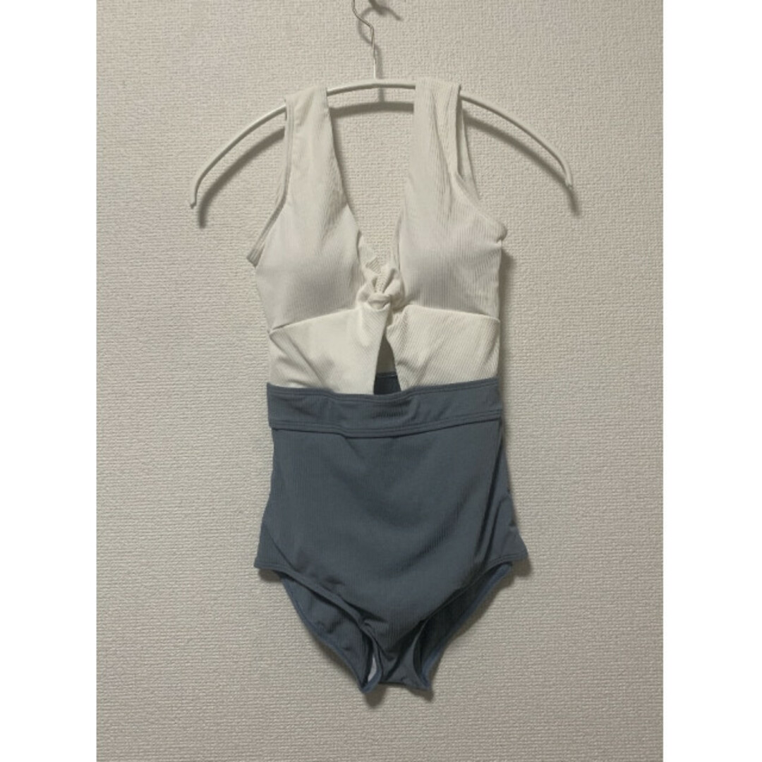 バイカラースイムウェア♥️ワンピース M 水着 青 グレージュ タンク 海外通販 レディースの水着/浴衣(水着)の商品写真