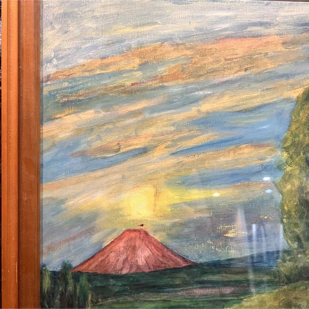 真作　富士山　赤富士Mt.Fuji 額装Japanese painting