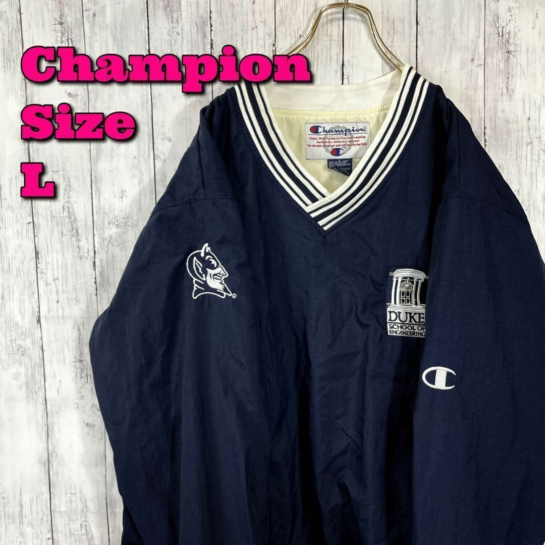 Champion - チャンピオン カレッジ刺繍ロゴ 紺色ネイビー ナイロンプル ...
