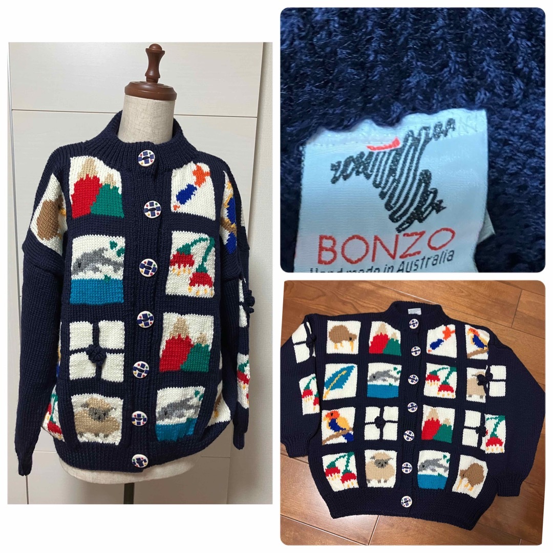 新品 保管品 BONZO bonzo ニット カーディガン アニマル-