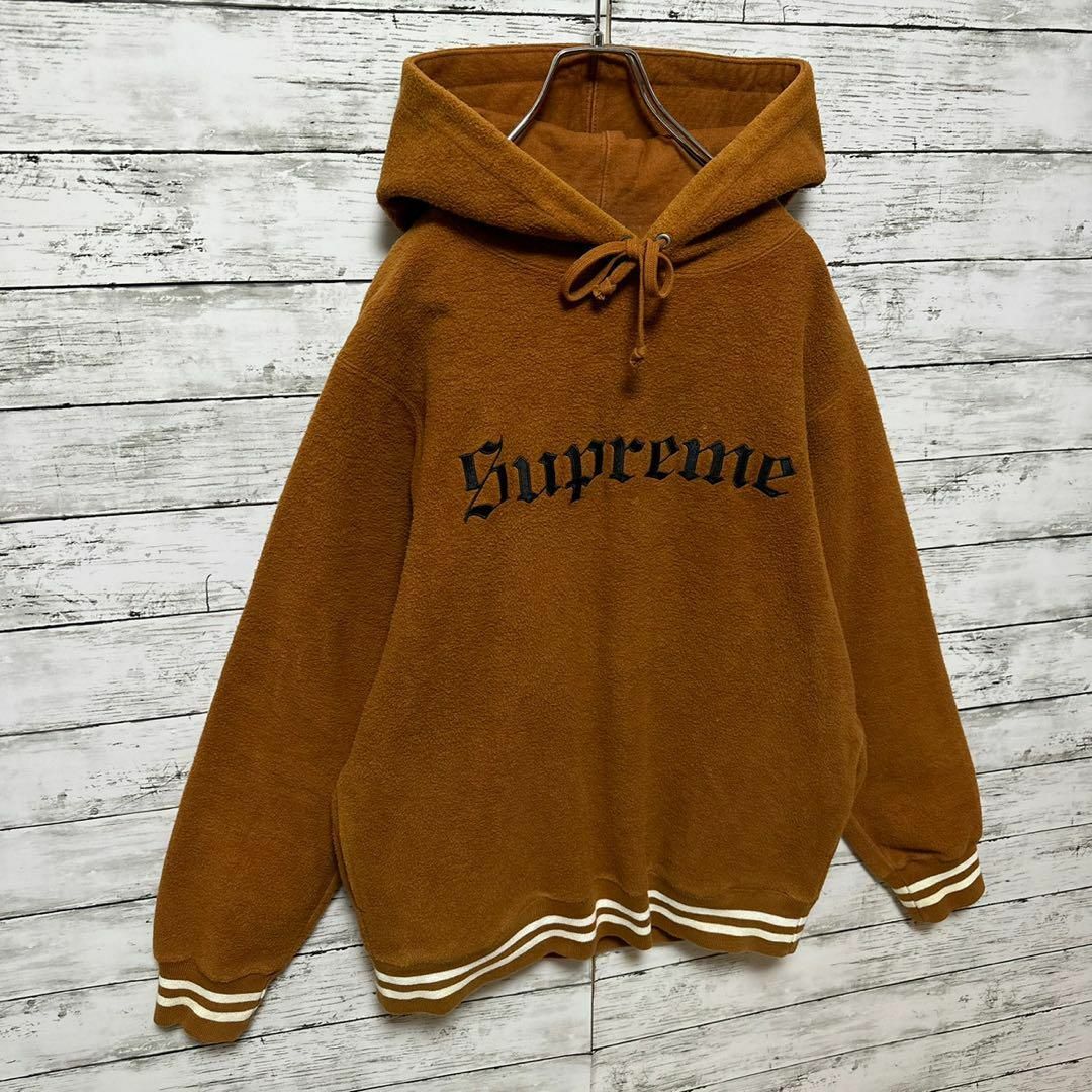 809【即完売モデル】シュプリーム☆刺繍ビッグロゴ ブラウン パーカー 希少