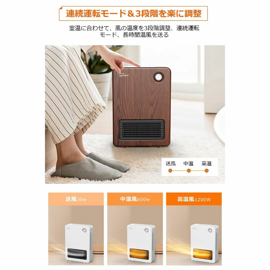 【色: ホワイト】セラミックヒーター 1200W 人感センサー付き&節電対策 ヒ 1