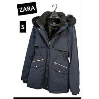 ZARA エコファー付きダウンコート　ネイビー