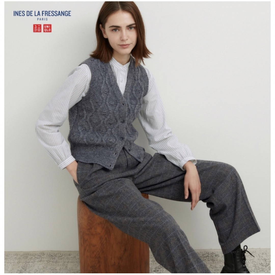 UNIQLO(ユニクロ)のUNIQLO  ポインテールベスト　グレーL  レディースのトップス(カーディガン)の商品写真