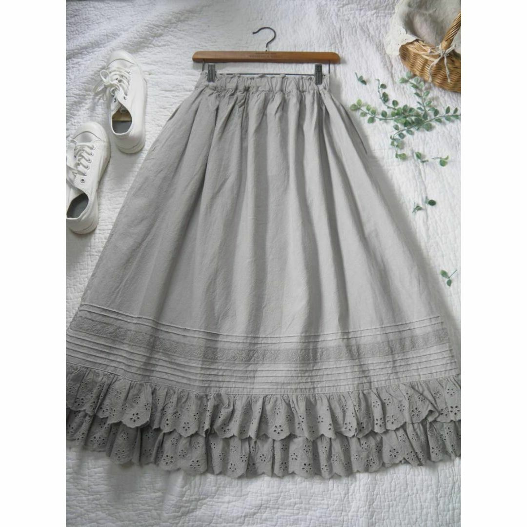 SM2(サマンサモスモス)のサマンサモスモス★sm2★ミント⋆綿麻２段裾スカラップレースギャザースカート レディースのスカート(ロングスカート)の商品写真