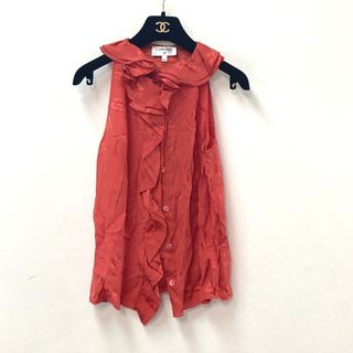 シャネル(CHANEL)のシャネル CHANEL フリル P72306 ロゴ 総柄 アパレル ノースリーブ 22P カットソー シルク レッド系(カットソー(長袖/七分))