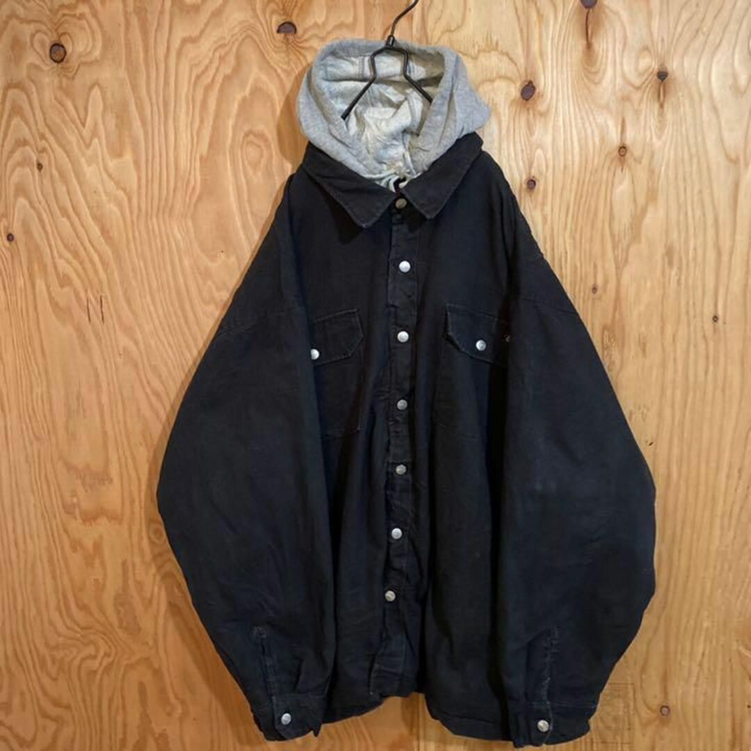 ディッキーズ フーデットシャツジャケット ロゴ USA古着 90s フード 黒