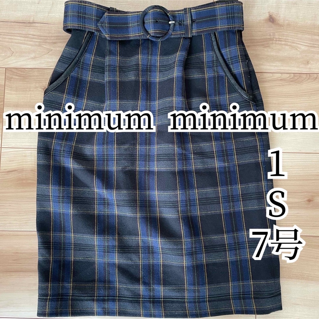 MINIMUM(ミニマム)のミニマムミニマム タイトスカート 洗える 1 S 7号 チェック ネイビー レディースのスカート(ミニスカート)の商品写真