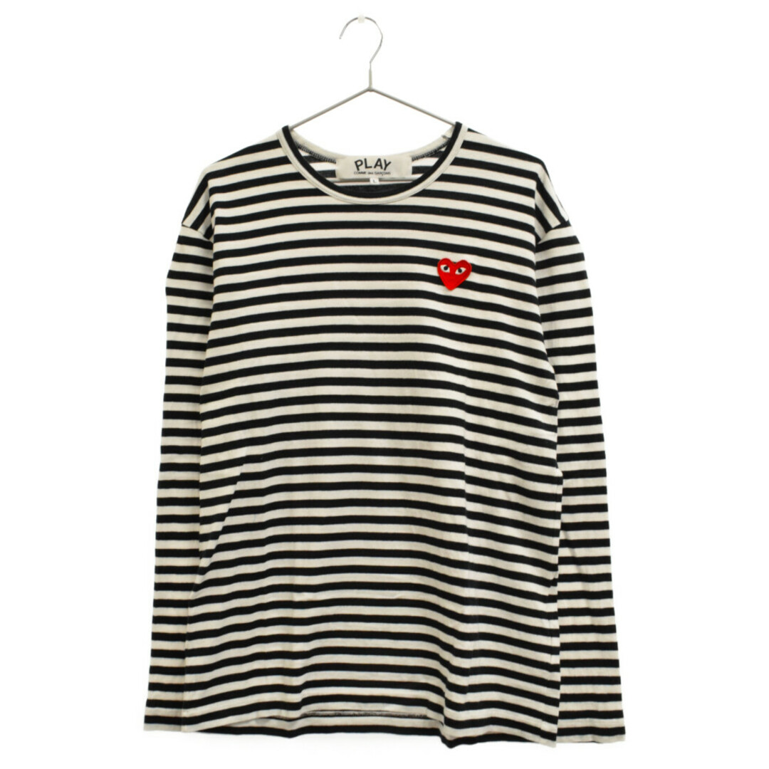 PLAY COMME des GARCONS プレイコムデギャルソン ハートロゴワッペン付きボーダー長袖Tシャツ クルーネックカットソー ホワイト/ブラック AZ-T164 AD2021