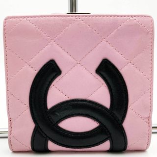 シャネル(CHANEL)のCHANEL シャネル カンボンライン 二つ折り財布 財布 ウォレット ココマーク ピンク ブラック レザー レディース ファッション 小物 USED 【中古】(財布)