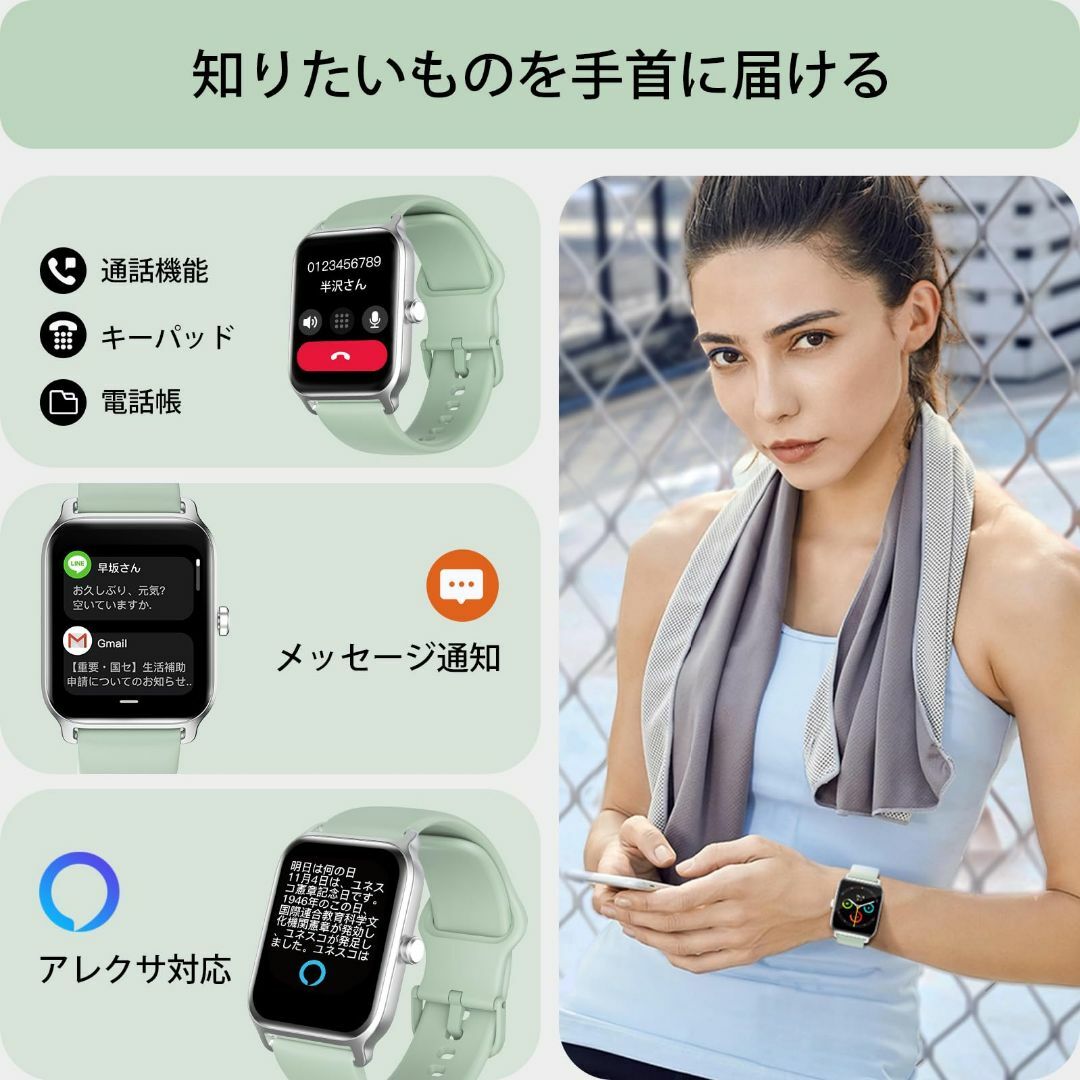 【色: ブラック】Fitpolo スマートウォッチ iphone対応 Alexa