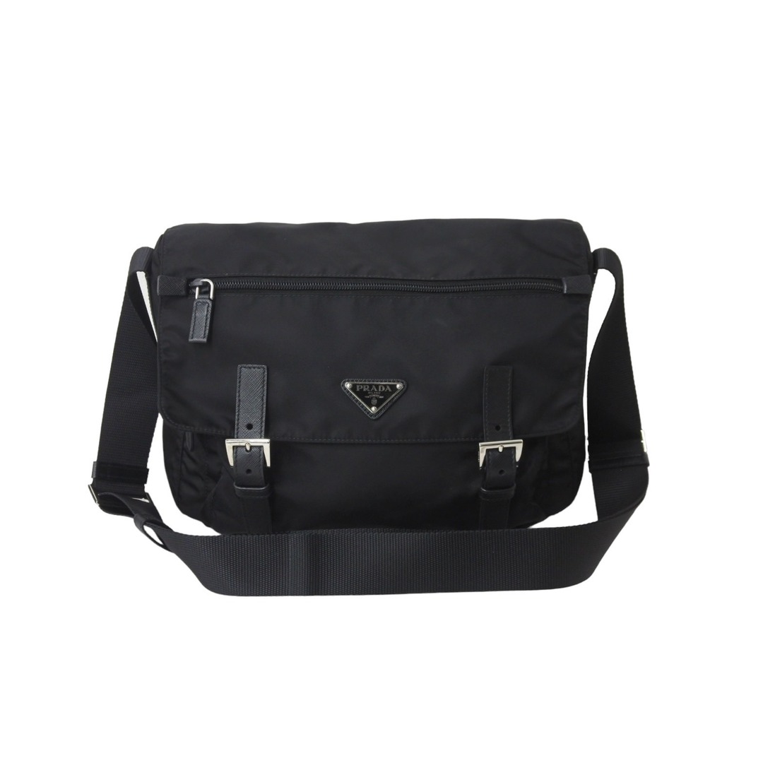 極美品 PRADA プラダ ショルダーバッグ メッセンジャー トライアングルロゴ ブラック ナイロン 1BD671 ブラック  55903