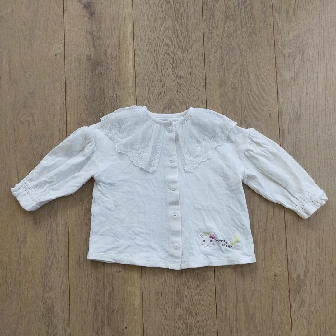 coeur a coeur(クーラクール)の襟レースカーディガン　90センチ キッズ/ベビー/マタニティのキッズ服女の子用(90cm~)(カーディガン)の商品写真