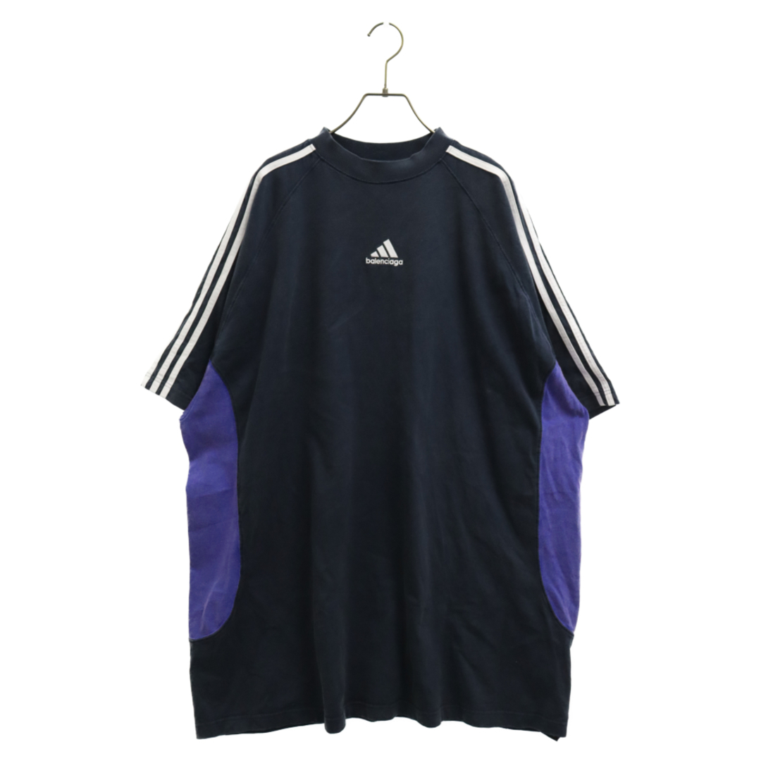 BALENCIAGA バレンシアガ ×adidas ユーズド加工オーバーサイズロゴ刺繍半袖Tシャツ ネイビー 724554 TNVA6