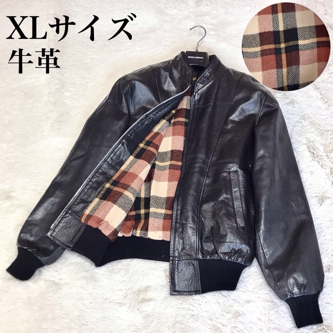 美品 大きいサイズ XL シングルレザージャケット ライダースジャケット 総柄みららショップレザージャケット