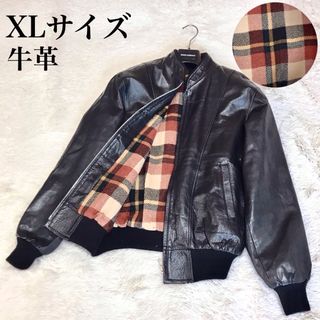 美品 大きいサイズ XL シングルレザージャケット ライダースジャケット 総柄(レザージャケット)