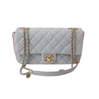 シャネル(CHANEL)の極美品 CHANEL シャネル ショルダーバッグ シングルフラップ マトラッセ Wチェーン グレー レッド ウール ゴールド金具 中古 54886(ハンドバッグ)