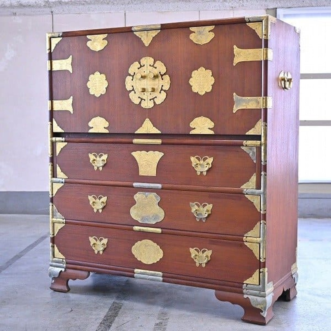 李朝家具 ライティングビューロー チーク材 机 作業台 チェスト 箪笥
