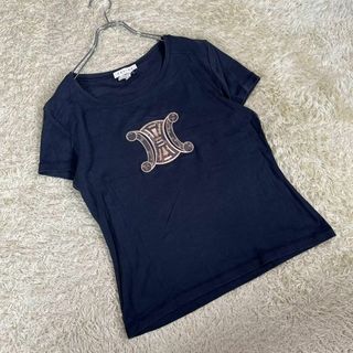 CELINE セリーヌ (XL) 刺繍ビックロゴ Tシャツ ネイビー 半袖