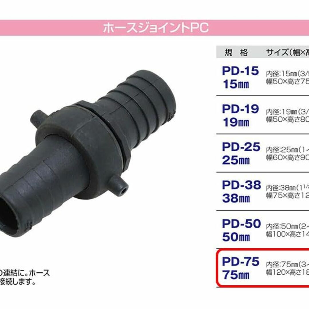 【数量限定】セフティー3 ホース用ジョイント PC製 75mm PD-75