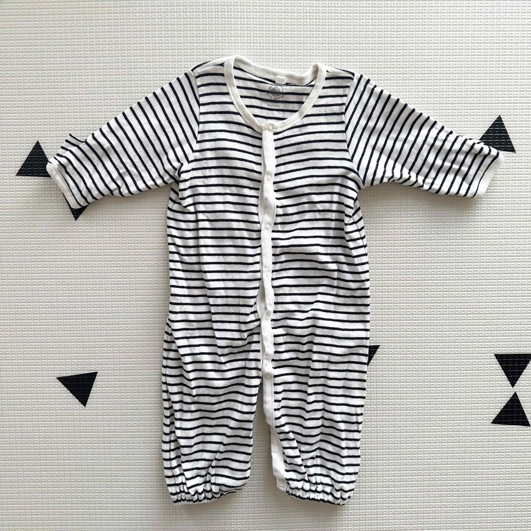 PETIT BATEAU(プチバトー)のプチバトー ロンパース 2枚セット 3m 60 ボーダー ピンク キッズ/ベビー/マタニティのベビー服(~85cm)(ロンパース)の商品写真