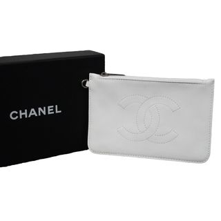 CHANEL シャネル ポーチ コインケース ココマーク 9番台 シリアルシール レザー ホワイト ピンク シルバー金具 美品  55972