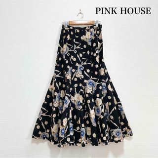 PINK HOUSE ピンクハウス ロングスカート 黒 花柄 コットン