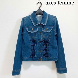 アクシーズファム(axes femme)のaxes femme 編み上げリボンデニムジャケット レース 量産型 可愛い♡(Gジャン/デニムジャケット)