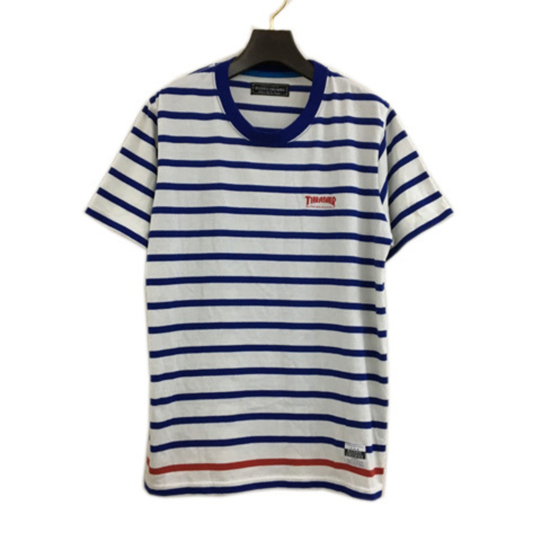 RODEO CROWNS(ロデオクラウンズ)のロデオクラウンズ Tシャツ カットソー 刺繍 ロゴ ボーダー 半袖 L 白 青 メンズのトップス(Tシャツ/カットソー(半袖/袖なし))の商品写真