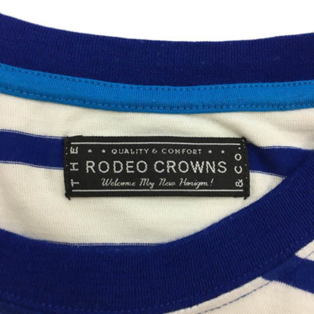 RODEO CROWNS(ロデオクラウンズ)のロデオクラウンズ Tシャツ カットソー 刺繍 ロゴ ボーダー 半袖 L 白 青 メンズのトップス(Tシャツ/カットソー(半袖/袖なし))の商品写真