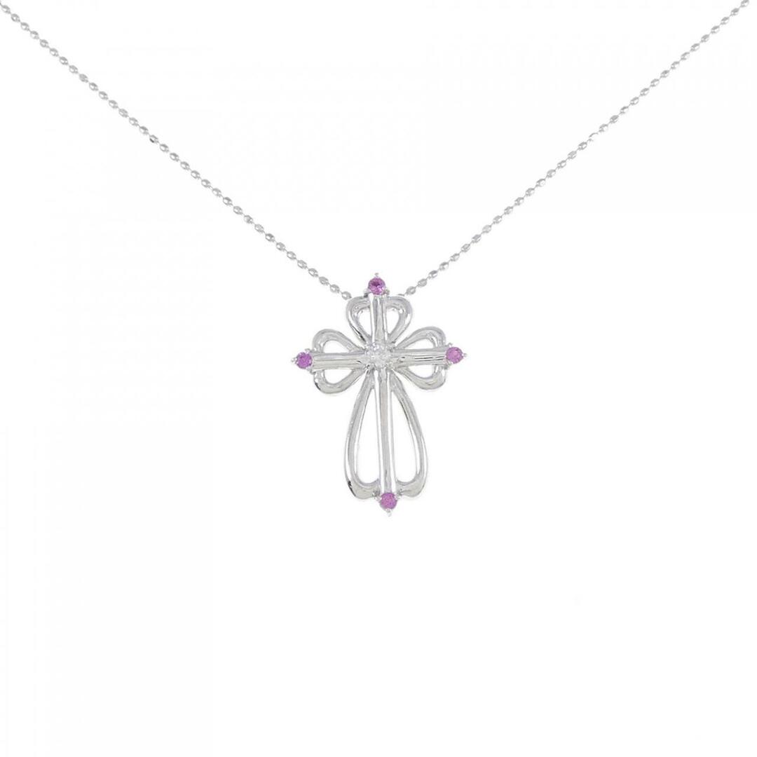 K18WG クロス サファイヤ ネックレス 0.05CT 拡散処理未検査