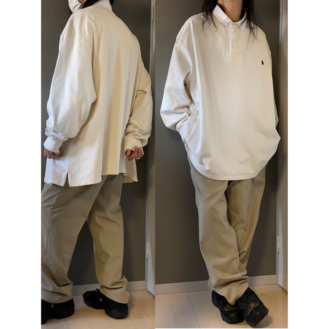 古着ビンテージ ラルフローレン 白 キルト 長袖 ポロシャツ 4XL 希少 美品