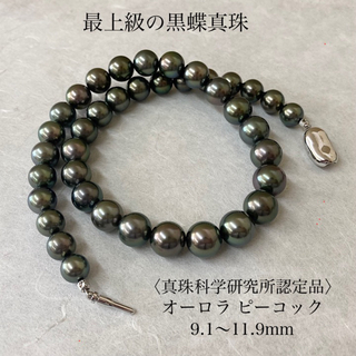 黒蝶真珠ネックレス 最上級品 9.1~11.9mm ピーコック 巻厚1.3mm(ネックレス)