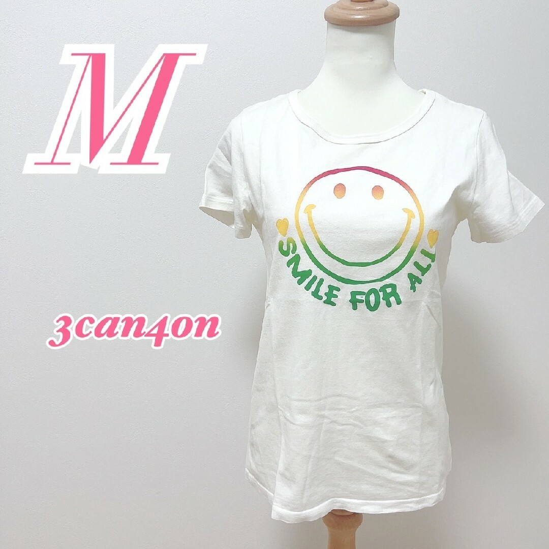 3can4on(サンカンシオン)のサンカンシオン　半袖Tシャツ　ホワイト　M　ロゴ　カジュアル　Smile　綿 レディースのトップス(Tシャツ(半袖/袖なし))の商品写真