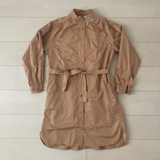 ユニクロ(UNIQLO)の【ユニクロ】キッズ　ギャザー　シャツワンピース　ベージュ　ブラウン　綿 140②(ワンピース)