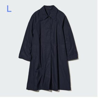 ユニクロ(UNIQLO)のUNIQLO ステンカラーコート ネイビー Ｌ レディース(ロングコート)