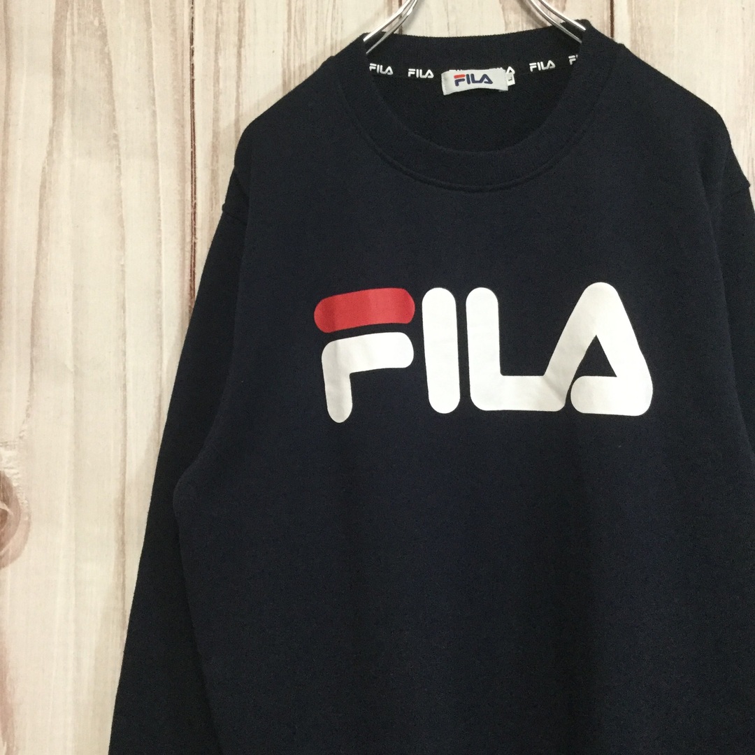 【フィラ スウェット】 ビッグロゴ ロゴ刺繍 L ネイビー